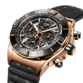 Breitling Super Chronomat B19 44 Perpetual Calendar 140th Anniversary reference RB19301A1G1S1 with Transparent dial, 18k red gold case, rubber strap, three-quarter view