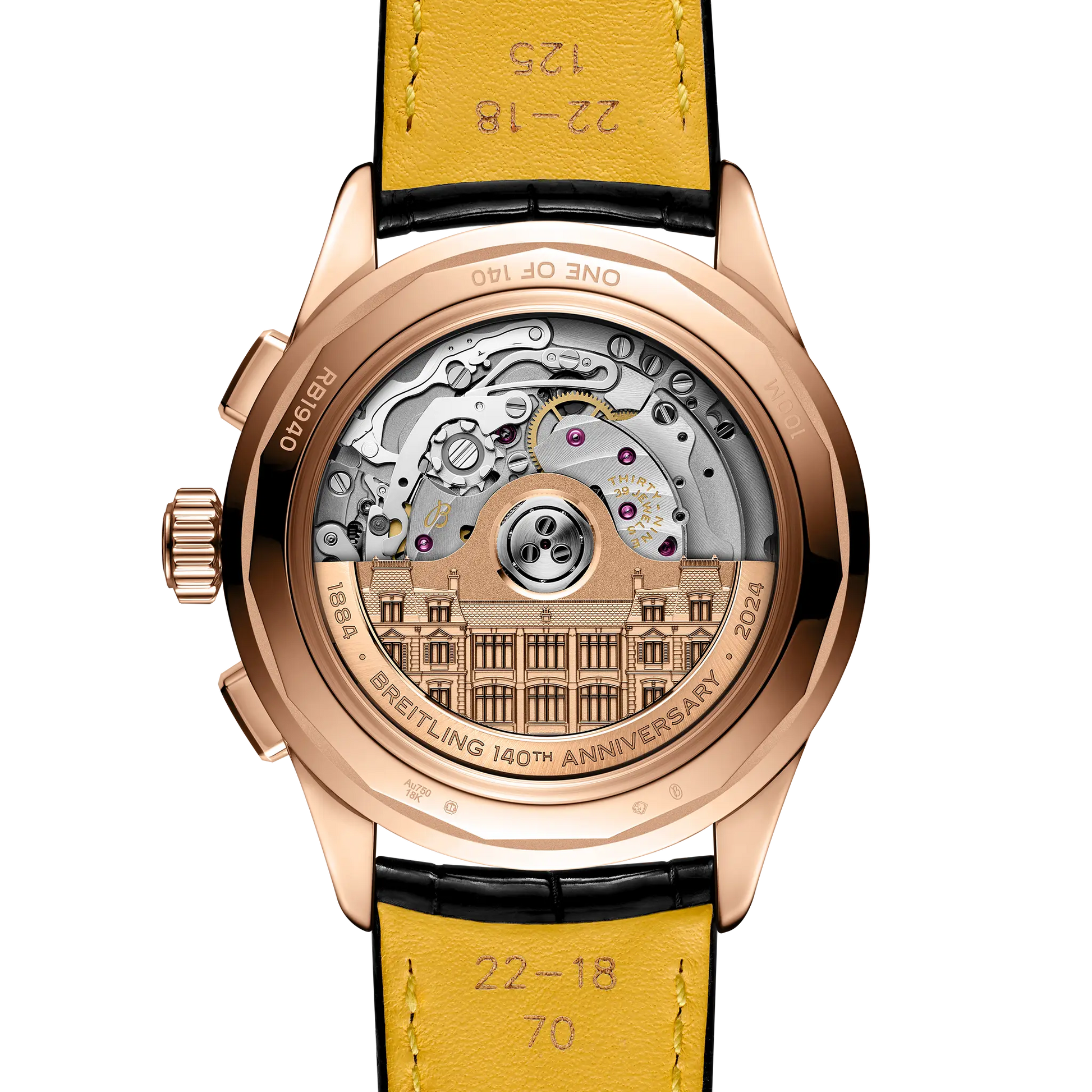 Caseback view of Breitling Premier B19 Datora 42 140th Anniversary reference RB19401A1B1P1