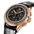 Breitling Premier B19 Datora 42 140th Anniversary reference RB19401A1B1P1 with Black dial, 18k red gold case, alligator strap, three-quarter view