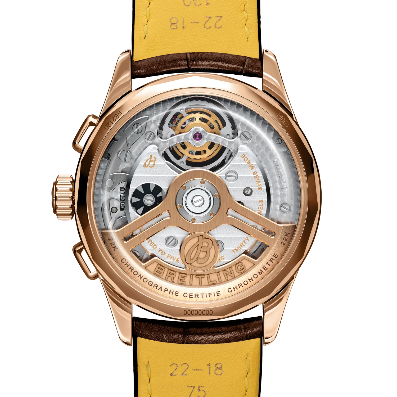 Caseback view of Breitling Premier B21 Chronograph Tourbillon 42 Léon Breitling reference RB2120211G1P1