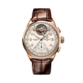 Breitling Premier B21 Chronograph Tourbillon 42 Léon Breitling reference RB2120211G1P1 with Cream dial, 18k red gold case, alligator strap, front view