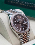 Angled case view of Rolex Datejust 36 126281RBR with chocolate dial and two-tone Jubilee bracelet