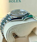 Rolex Datejust 41 126300 unworn 2026: Crown-side view showing the Twinlock crown and Jubilee bracelet