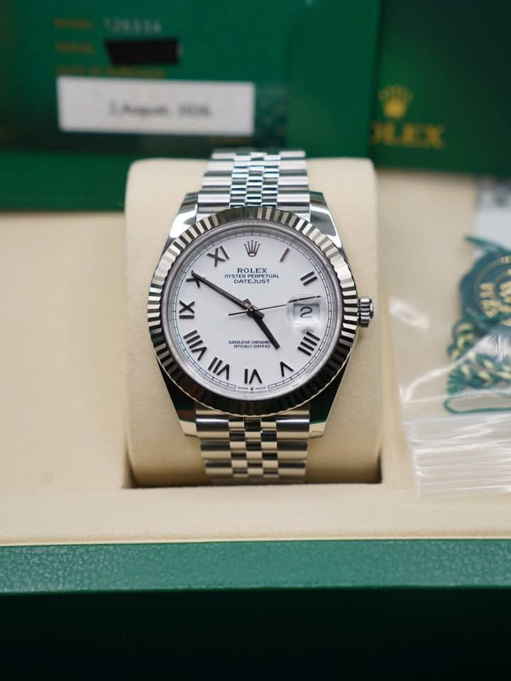 Rolex Datejust 41 126334-0036 white Roman dial on Jubilee bracelet, presented in its Rolex box