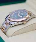 Rolex Datejust 41 126331 crown-side profile with Twinlock crown and Everose Rolesor Oyster bracelet