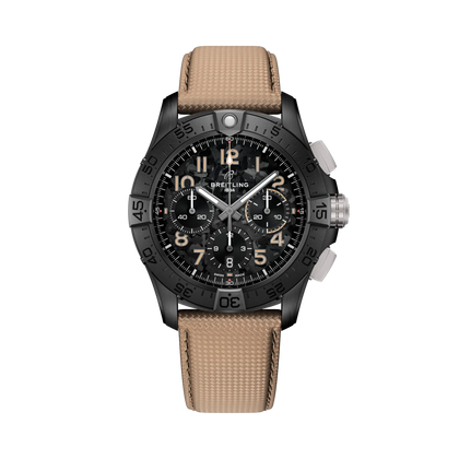 Breitling Avenger B01 Chronograph 42 Night Mission reference SB0146101B1X1 with Carbon dial, Ceramic case, calfskin strap, front view