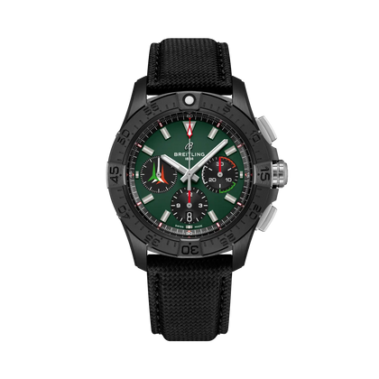 Breitling Avenger B01 Chronograph 42 reference SB01462A1L1X1 with Green dial, Ceramic case, calfskin strap, front view