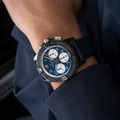 Breitling Avenger B01 Chronograph 42 Night Mission America250 reference SB01464A1C1X1 with Blue dial, Ceramic case, calfskin strap, on-wrist view