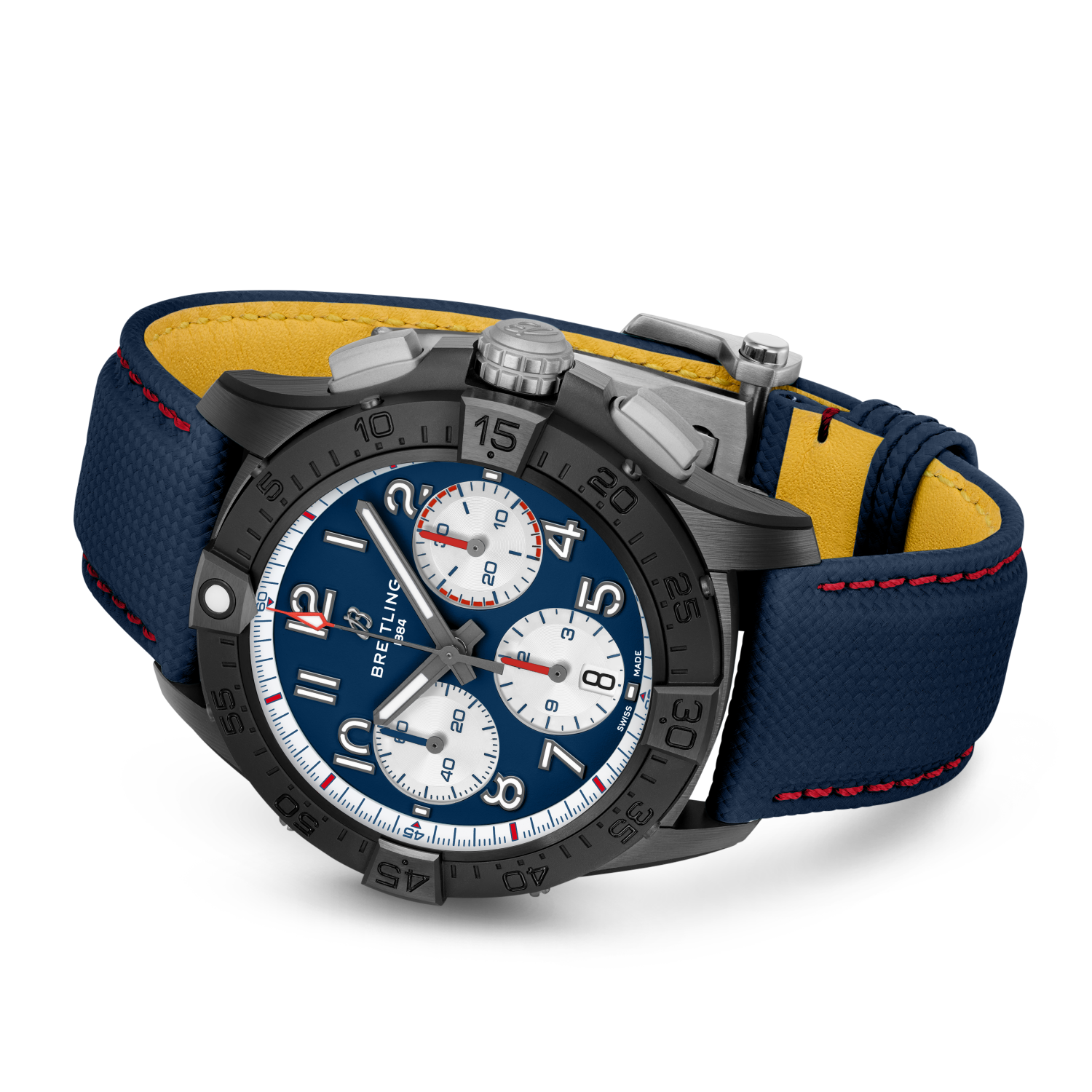 Breitling Avenger B01 Chronograph 42 Night Mission America250 reference SB01464A1C1X1 with Blue dial, Ceramic case, calfskin strap, bracelet or strap configuration view