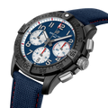 Breitling Avenger B01 Chronograph 42 Night Mission America250 reference SB01464A1C1X1 with Blue dial, Ceramic case, calfskin strap, three-quarter view
