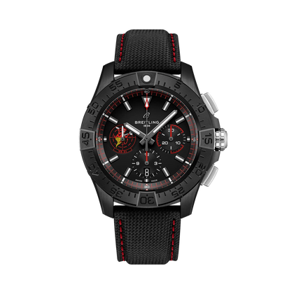 Breitling Avenger B01 Chronograph 44 Night Mission Dust Devils reference SB01473A1B1X1 with Black dial, Ceramic case, calfskin strap, front view