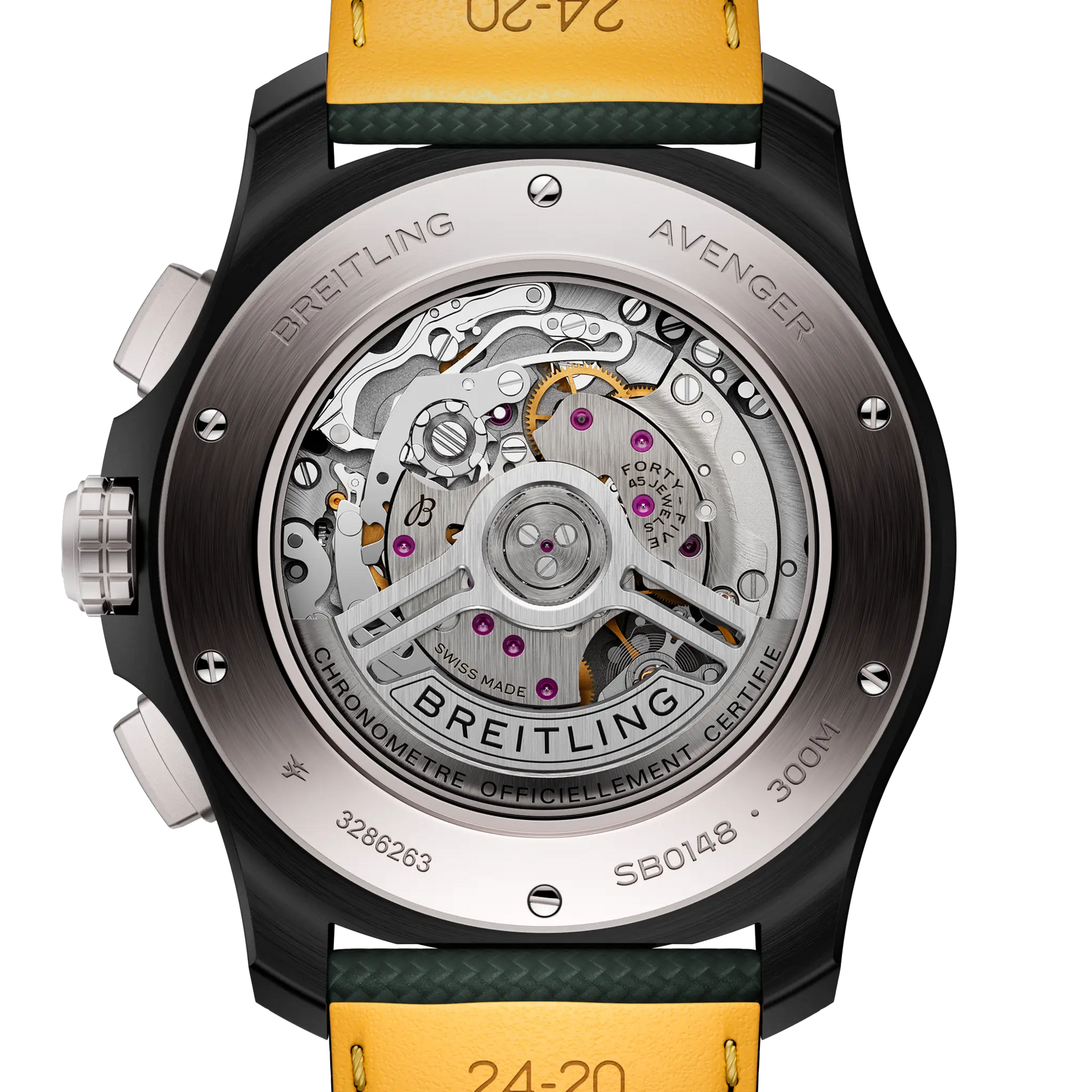Caseback view of Breitling Super Avenger B01 Chronograph 46 Night Mission reference SB0148101B1X1