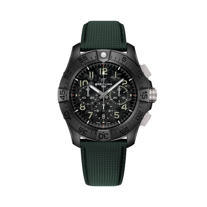 Breitling Super Avenger B01 Chronograph 46 Night Mission reference SB0148101B1X1 with Carbon dial, Ceramic case, calfskin strap, front view