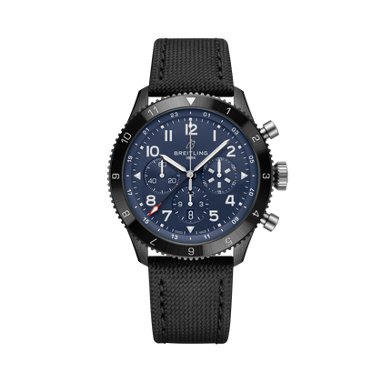 Breitling Super AVI B04 Chronograph GMT 46 Tribute to Vought F4U Corsair reference SB04452A1C1X1 with Blue dial, Ceramic case, calfskin strap, front view