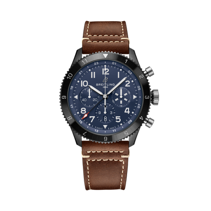 Breitling Super AVI B04 Chronograph GMT 46 Tribute to Vought F4U Corsair reference SB04452A1C1X2 with Blue dial, Ceramic case, calfskin strap, front view