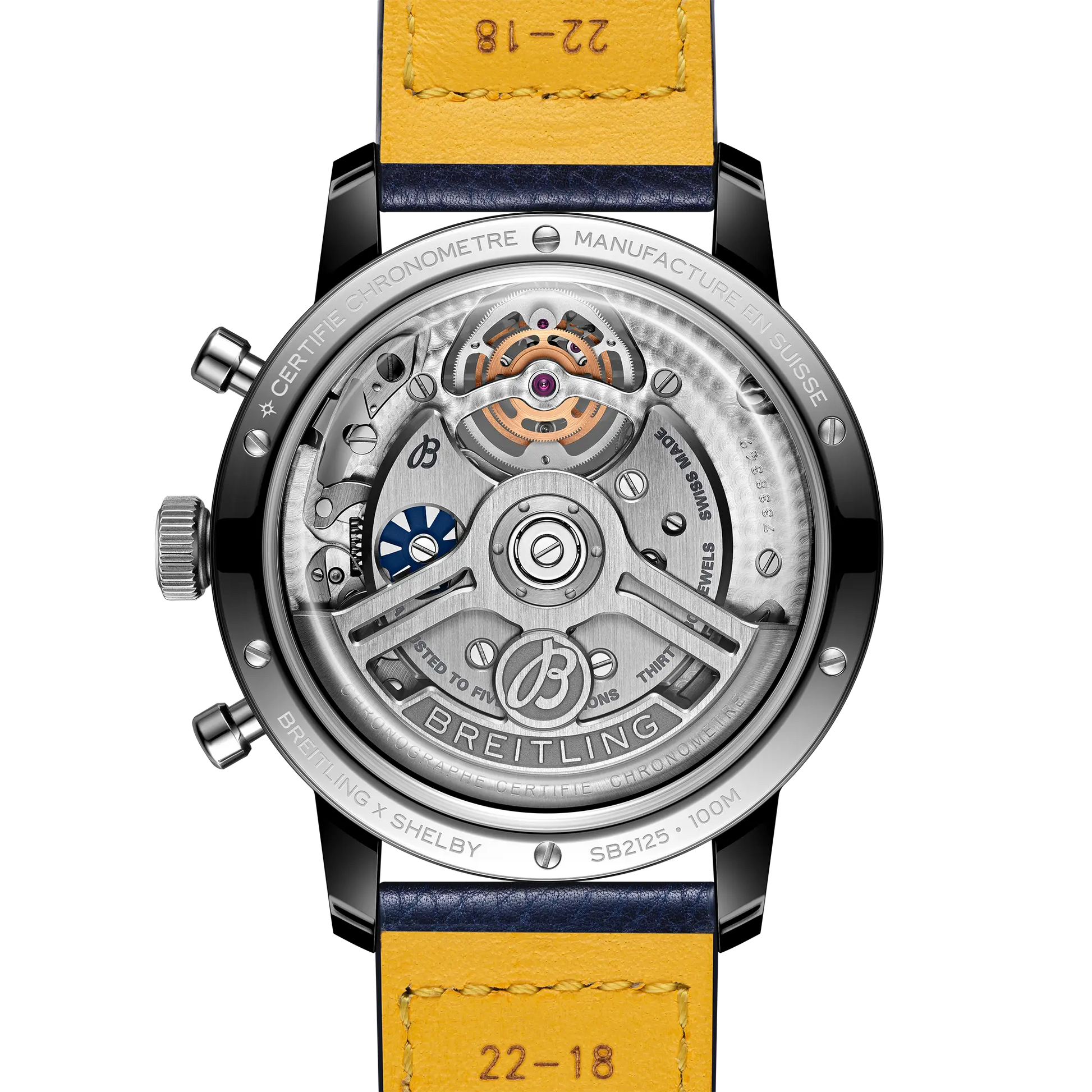 Caseback view of Breitling Top Time B21 Shelby Cobra reference SB21251A1C1X1
