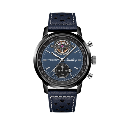 Breitling Top Time B21 Shelby Cobra reference SB21251A1C1X1 with Blue dial, Ceramic case, calfskin strap, front view