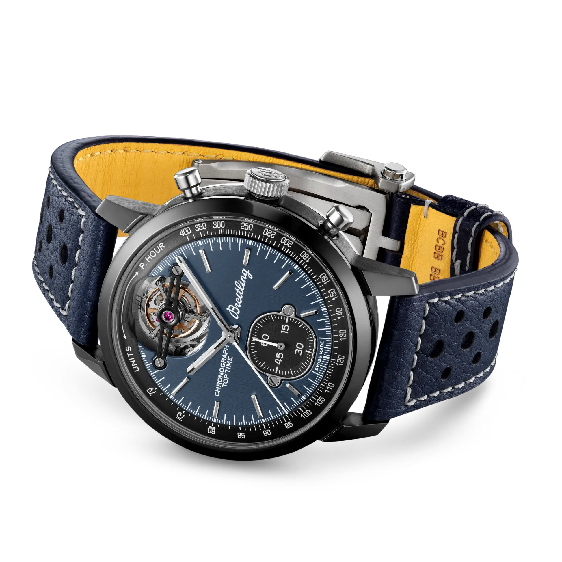 Breitling Top Time B21 Shelby Cobra reference SB21251A1C1X1 with Blue dial, Ceramic case, calfskin strap, bracelet or strap configuration view