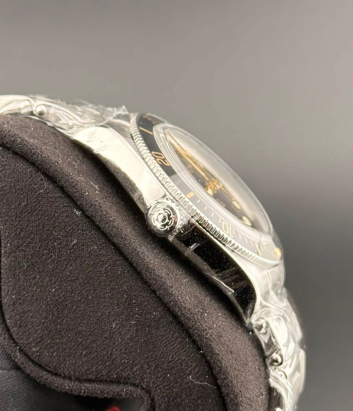 Tudor Black Bay 58 crown-side profile showing the Tudor rose screw-down crown