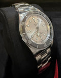 Tudor Black Bay 68 M7943A1A0NU-0002 — Angled view of silver dial and black bezel