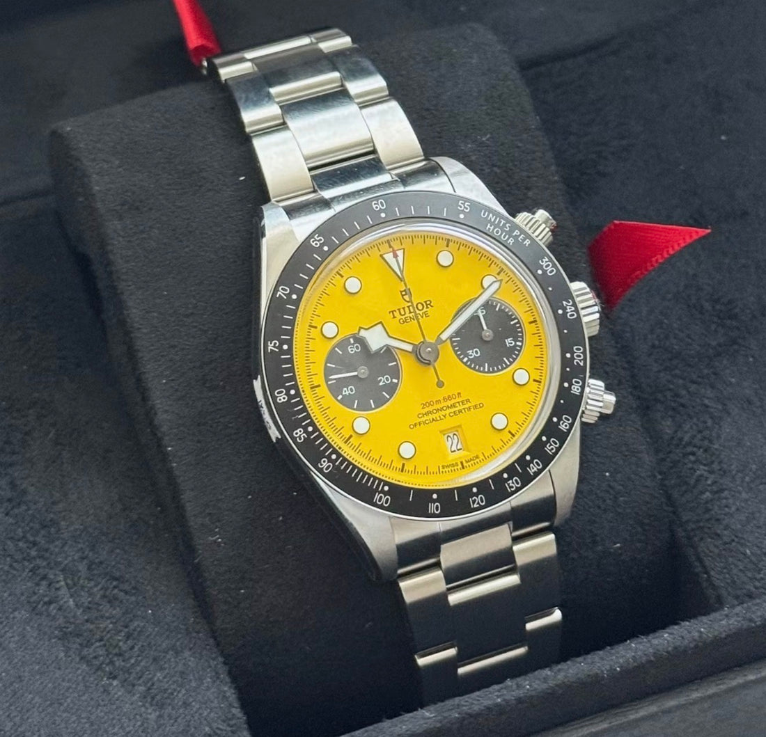 Tudor Black Bay Chrono 39 M79310N-0001 Bumblebee yellow dial with black counters on stainless steel bracelet