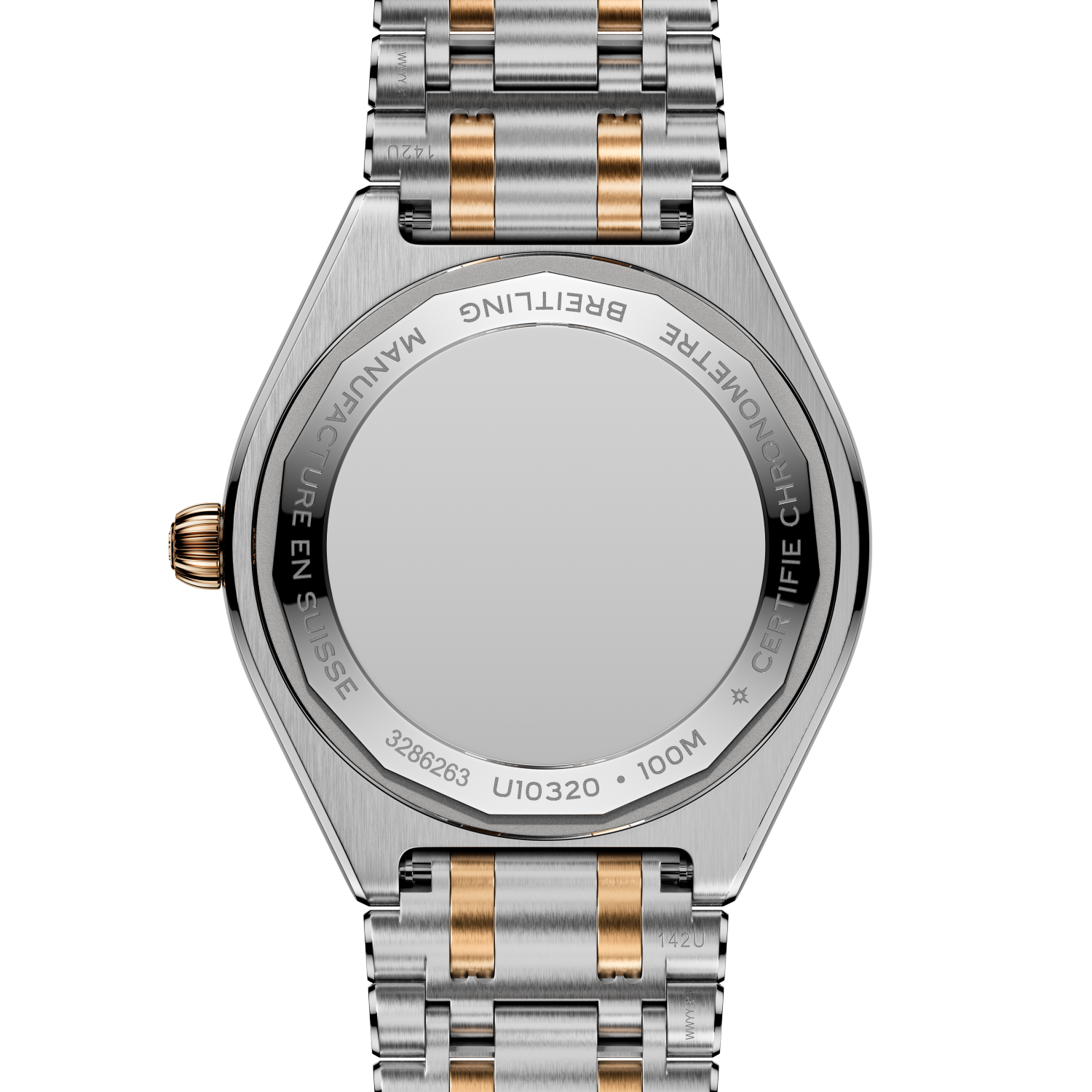Caseback engraving view of Breitling Chronomat Automatic 36 reference U10320101A1U1