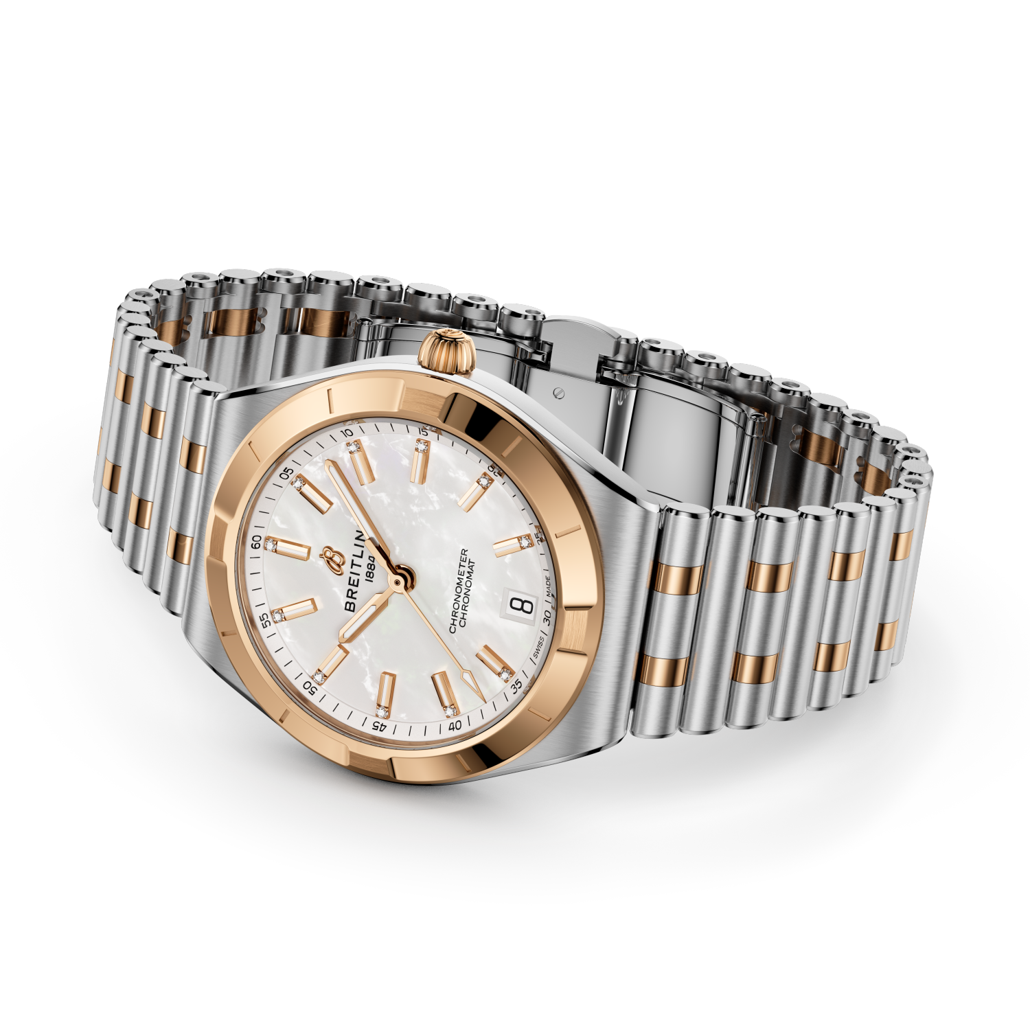 Breitling Chronomat Automatic 36 reference U10320101A1U1 with Mother-of-pearl dial, Stainless steel & 18k red gold case, bracelet, bracelet or strap configuration view
