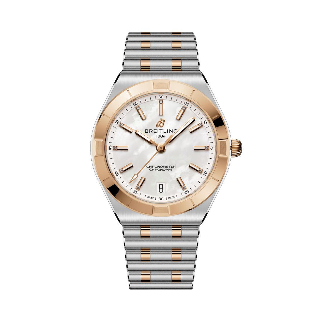 Breitling Chronomat Automatic 36 reference U10320101A1U1 with Mother-of-pearl dial, Stainless steel & 18k red gold case, bracelet, front view