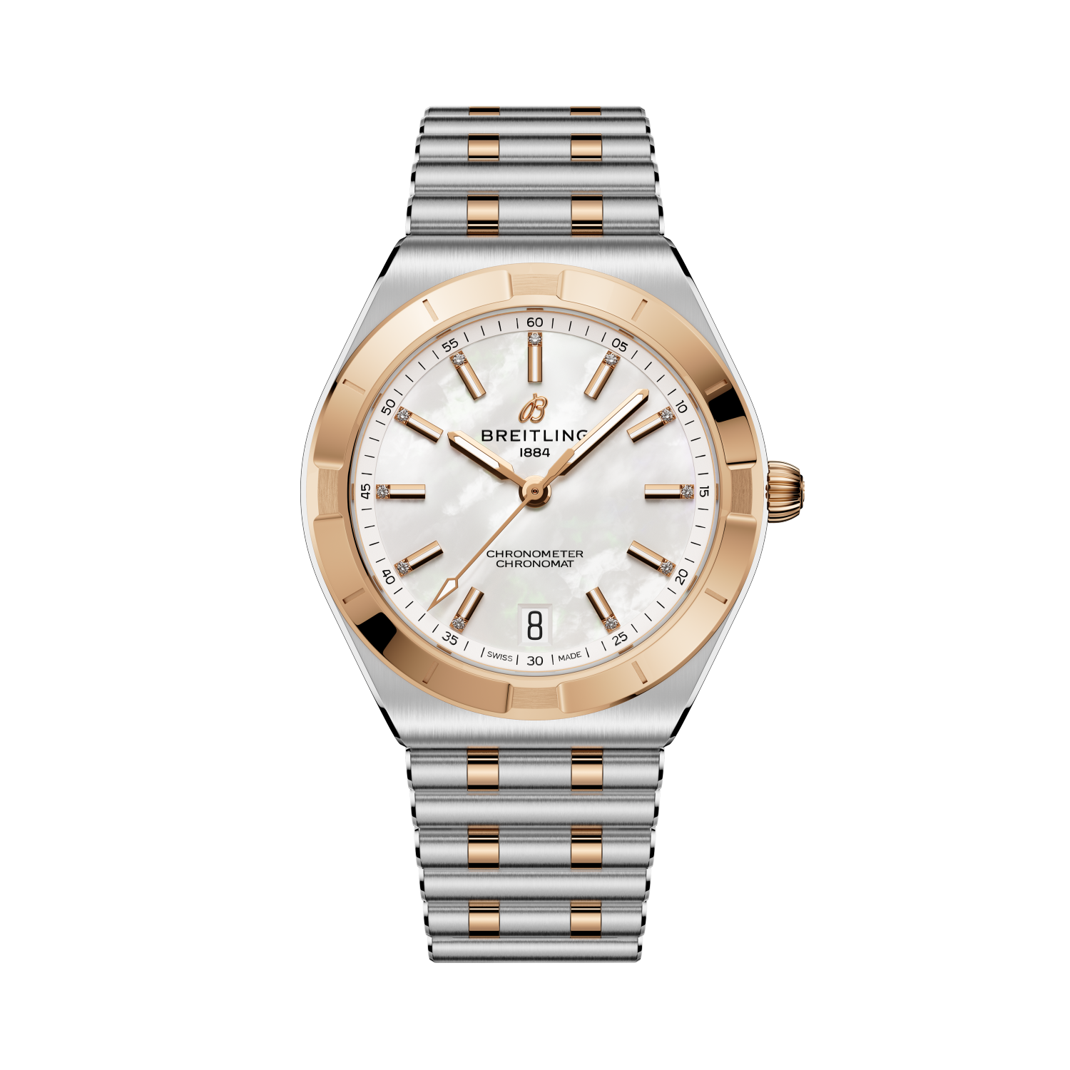 Breitling Chronomat Automatic 36 reference U10320101A1U1 with Mother-of-pearl dial, Stainless steel & 18k red gold case, bracelet, front view