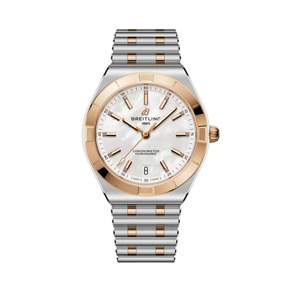 Breitling Chronomat Automatic 36 reference U10320101A1U1 with Mother-of-pearl dial, Stainless steel & 18k red gold case, bracelet, front view