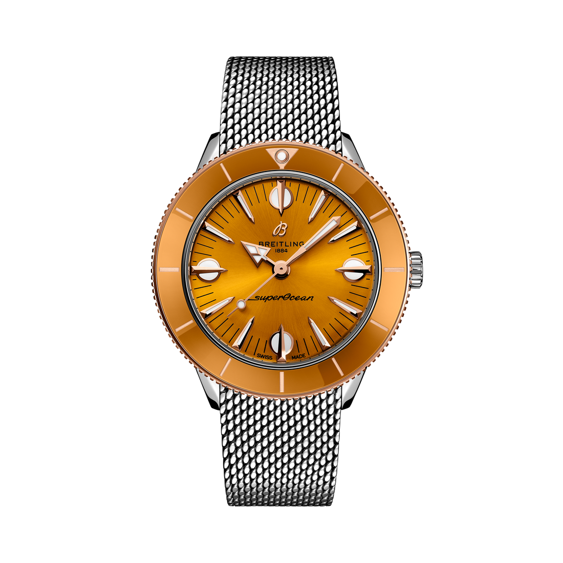 Breitling Superocean Heritage '57 Highlands reference U10340281I1A1 with Mustard dial, Stainless steel & 18k red gold case, bracelet, front view