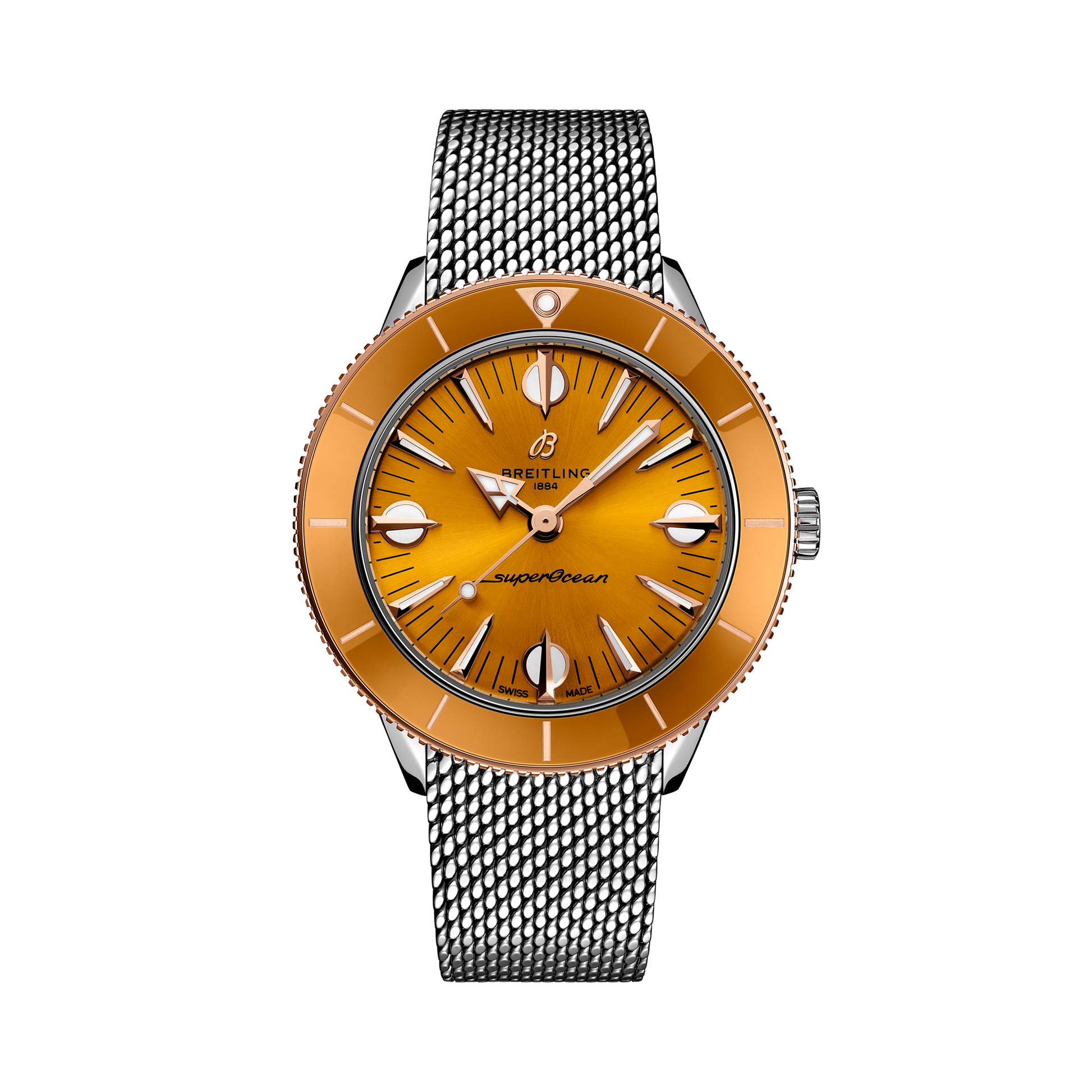Breitling Superocean Heritage '57 Highlands reference U10340281I1A1 with Mustard dial, Stainless steel & 18k red gold case, bracelet, front view