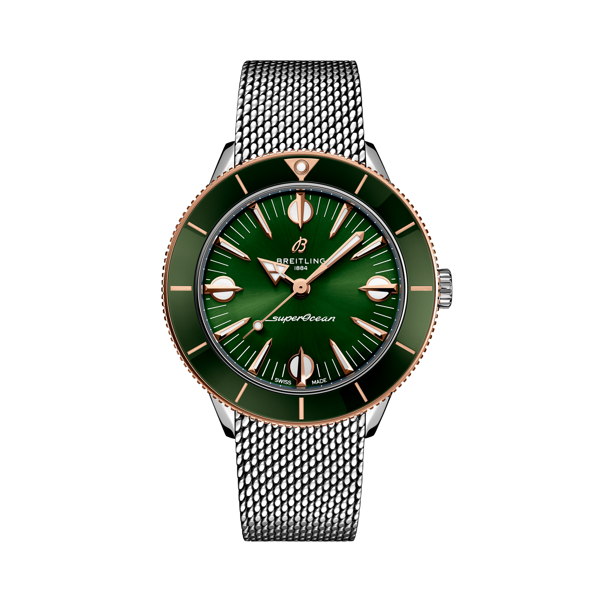 Breitling Superocean Heritage '57 Highlands reference U10340361L1A1 with Green dial, Stainless steel & 18k red gold case, bracelet, front view