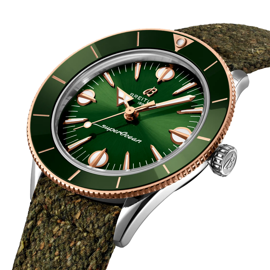 Breitling Superocean Heritage '57 Highlands reference U10340361L1A1 with Green dial, Stainless steel & 18k red gold case, bracelet, front view