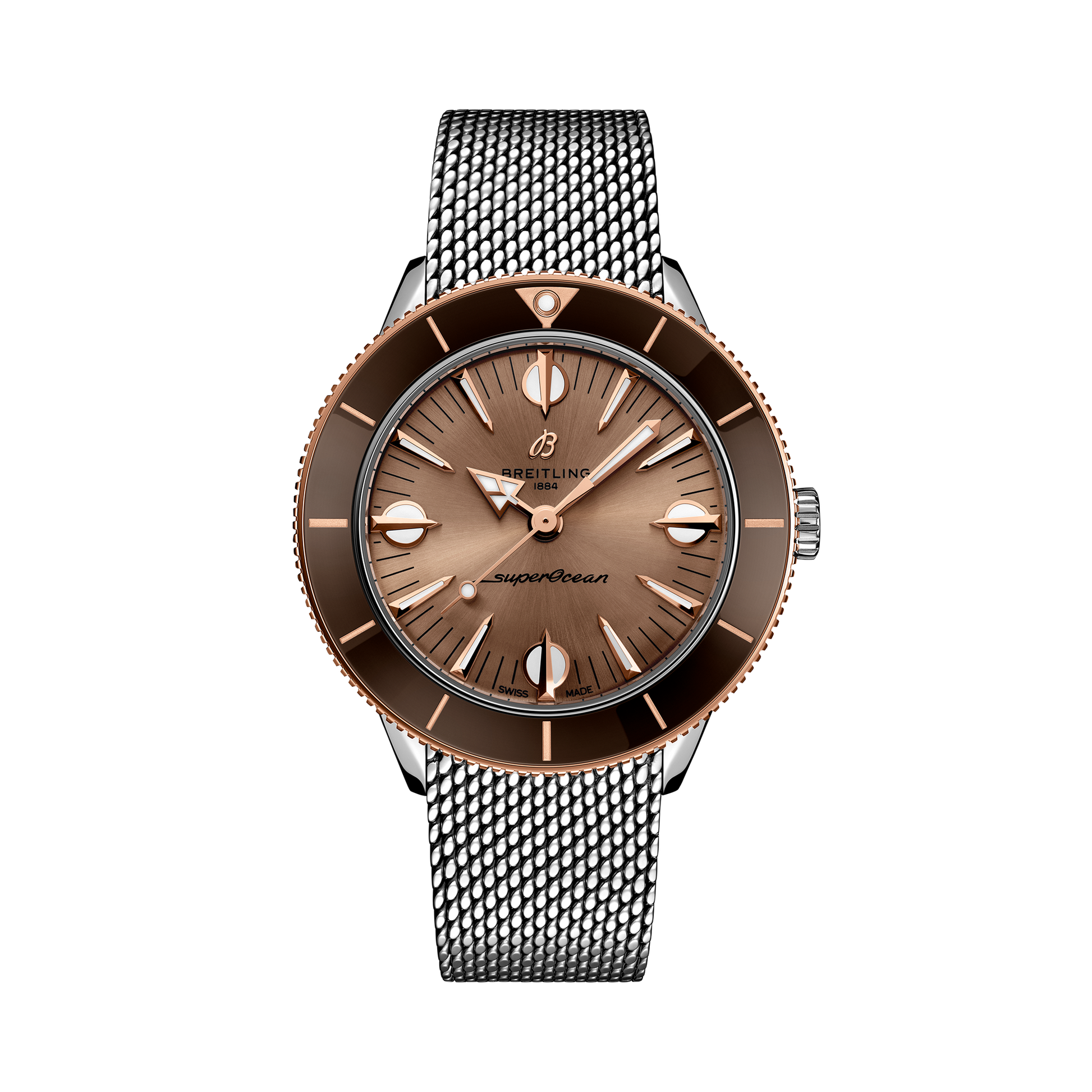 Breitling Superocean Heritage '57 Highlands reference U10340E31A1A1 with Beige dial, Stainless steel & 18k red gold case, bracelet, front view