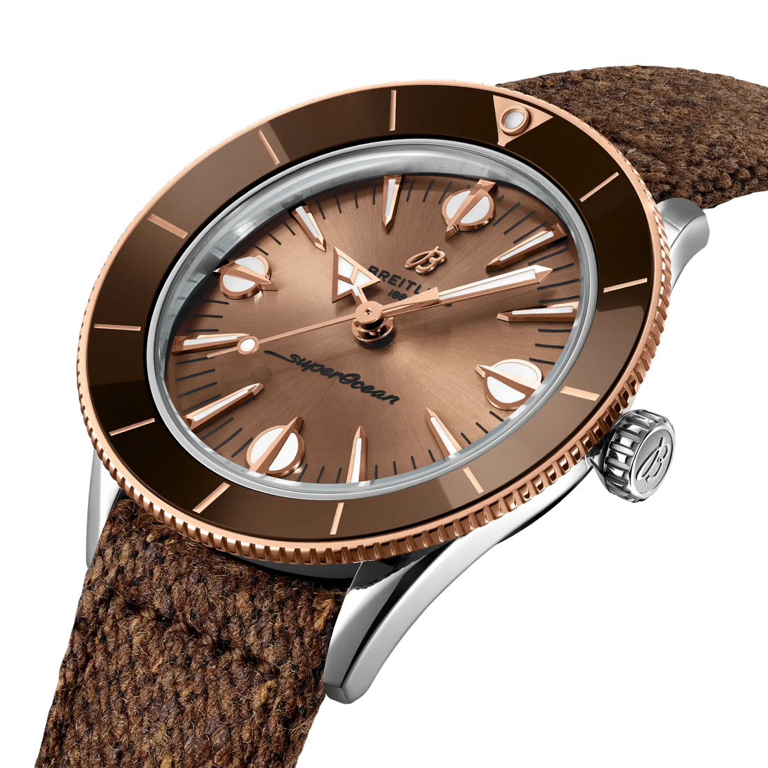 Breitling Superocean Heritage '57 Highlands reference U10340E31A1A1 with Beige dial, Stainless steel & 18k red gold case, bracelet, front view