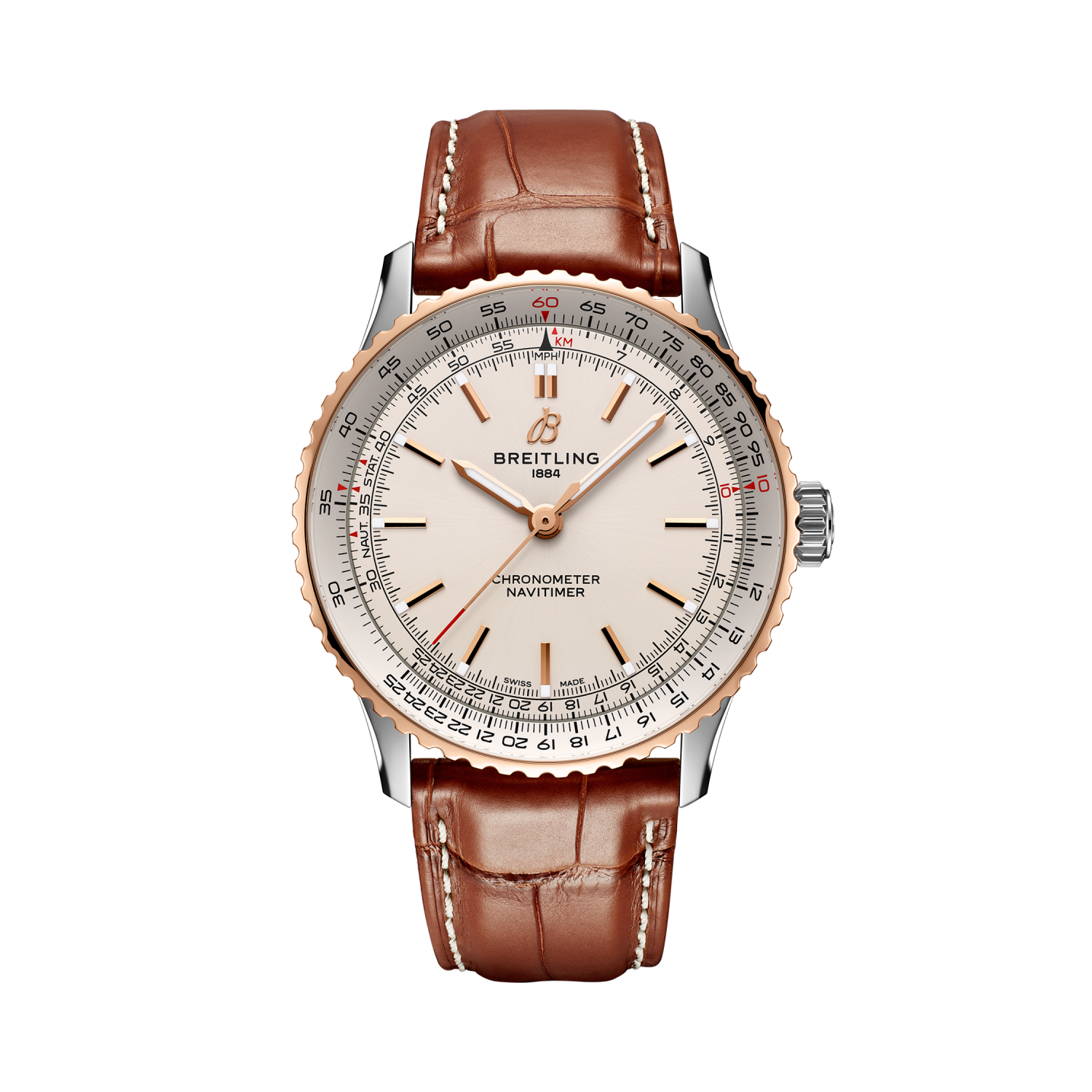 Breitling Navitimer Automatic 41 reference U17329F41G1P1 with Cream dial, Stainless steel & 18k red gold case, alligator strap, front view