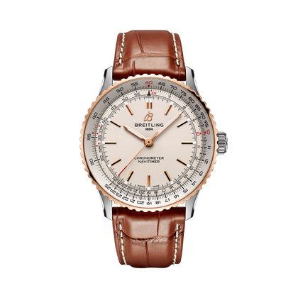Breitling Navitimer Automatic 41 reference U17329F41G1P1 with Cream dial, Stainless steel & 18k red gold case, alligator strap, front view