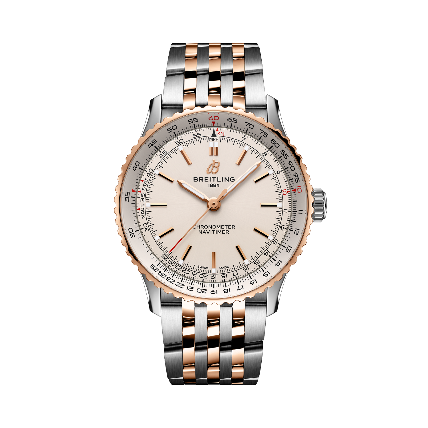 Breitling Navitimer Automatic 41 reference U17329F41G1U1 with Cream dial, Stainless steel & 18k red gold case, bracelet, front view