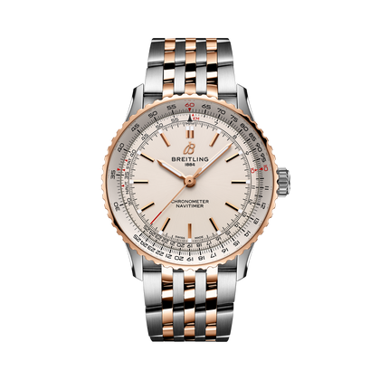 Breitling Navitimer Automatic 41 reference U17329F41G1U1 with Cream dial, Stainless steel & 18k red gold case, bracelet, front view