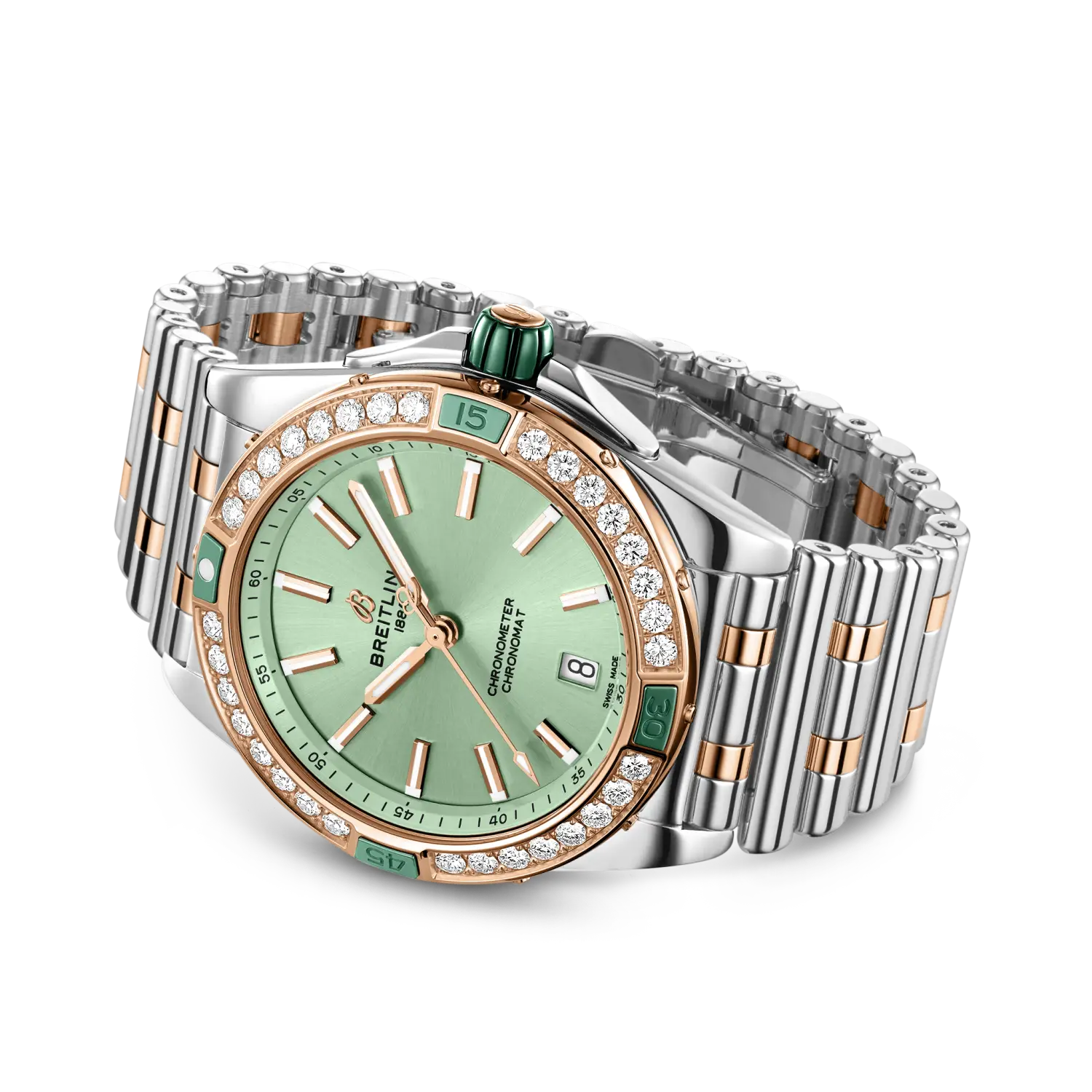Breitling Super Chronomat Automatic 38 reference U17356531L1U1 with Green dial, Stainless steel & 18k red gold case, bracelet, bracelet or strap configuration view