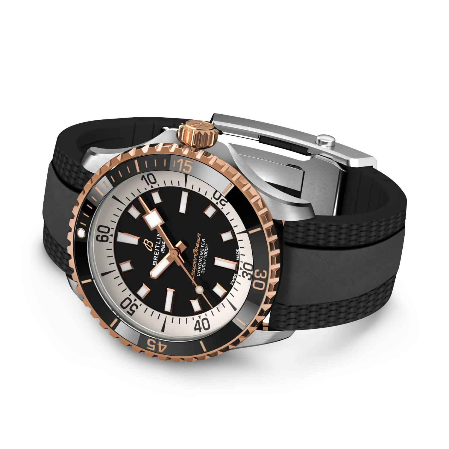 Breitling Superocean Automatic 42 reference U17375211B1S1 with Black dial, Stainless steel & 18k red gold case, rubber strap, bracelet or strap configuration view