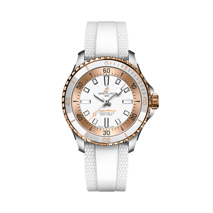 Breitling Superocean Automatic 36 reference U173771A1A1S1 with White dial, Stainless steel & 18k red gold case, rubber strap, front view