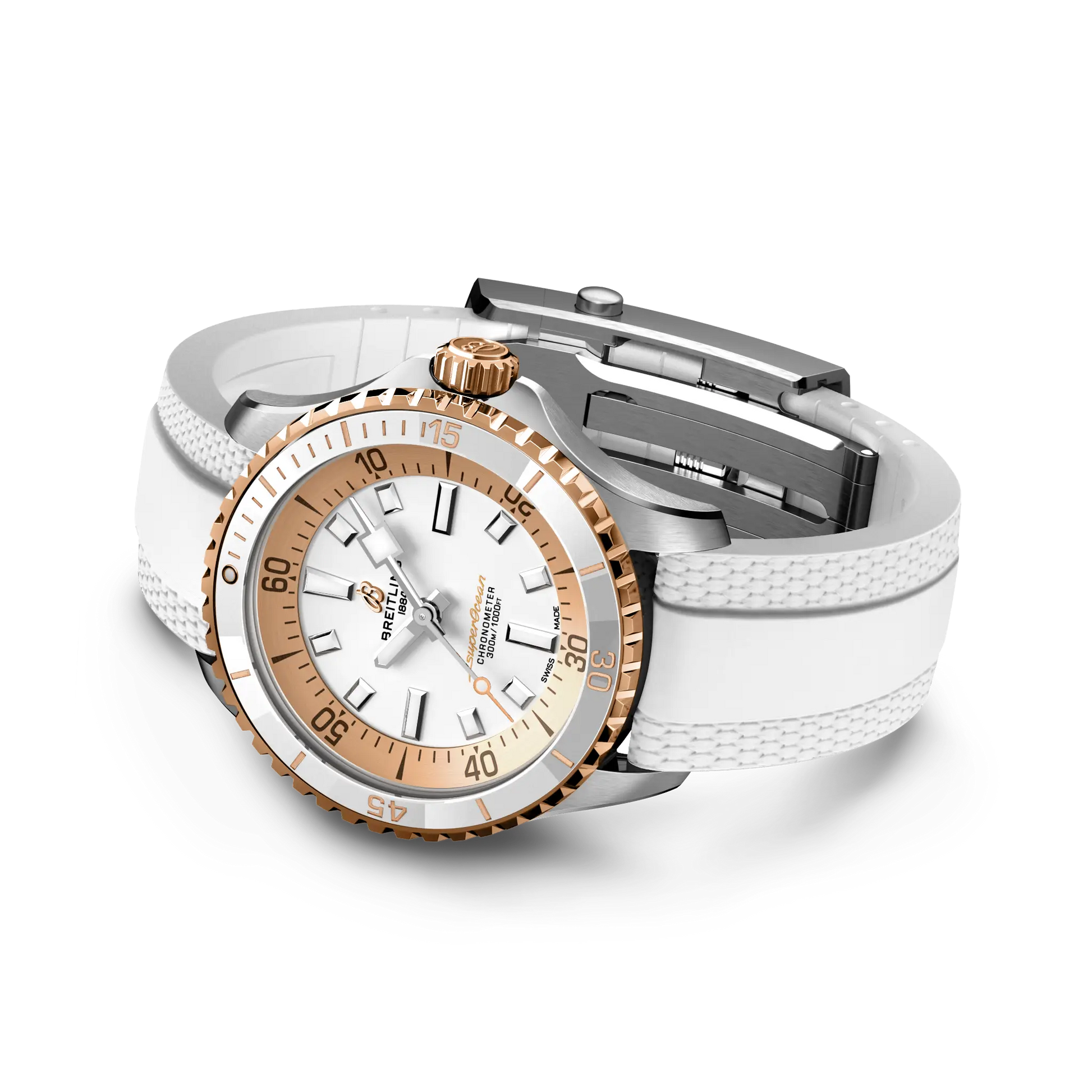 Breitling Superocean Automatic 36 reference U173771A1A1S1 with White dial, Stainless steel & 18k red gold case, rubber strap, bracelet or strap configuration view