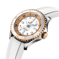 Breitling Superocean Automatic 36 reference U173771A1A1S1 with White dial, Stainless steel & 18k red gold case, rubber strap, three-quarter view