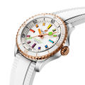 Breitling Superocean Automatic 36 reference U17377211A1S1 with White dial, Stainless steel & 18k red gold case, rubber strap, three-quarter view