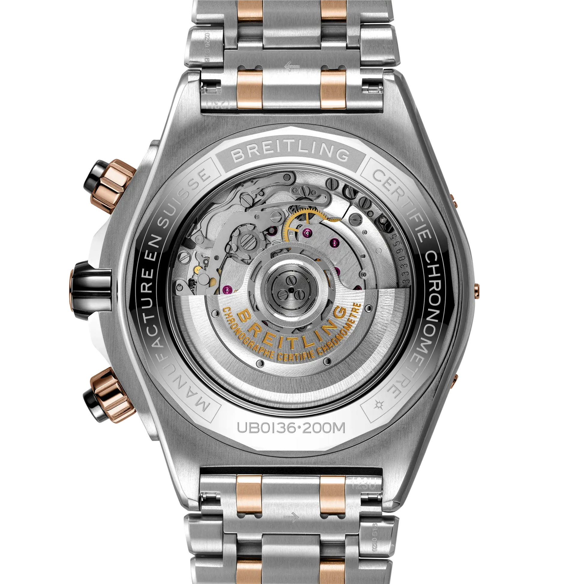 Caseback view of Breitling Super Chronomat B01 44 reference UB0136251L1U1