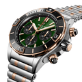 Breitling Super Chronomat B01 44 reference UB0136251L1U1 with Green dial, Stainless steel & 18k red gold case, strap, three-quarter view