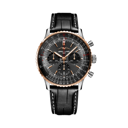 Breitling Navitimer B01 Chronograph 43 Limited Edition reference UB01384A1B1P1 with Anthracite dial, Stainless steel & 18k red gold case, alligator strap, front view