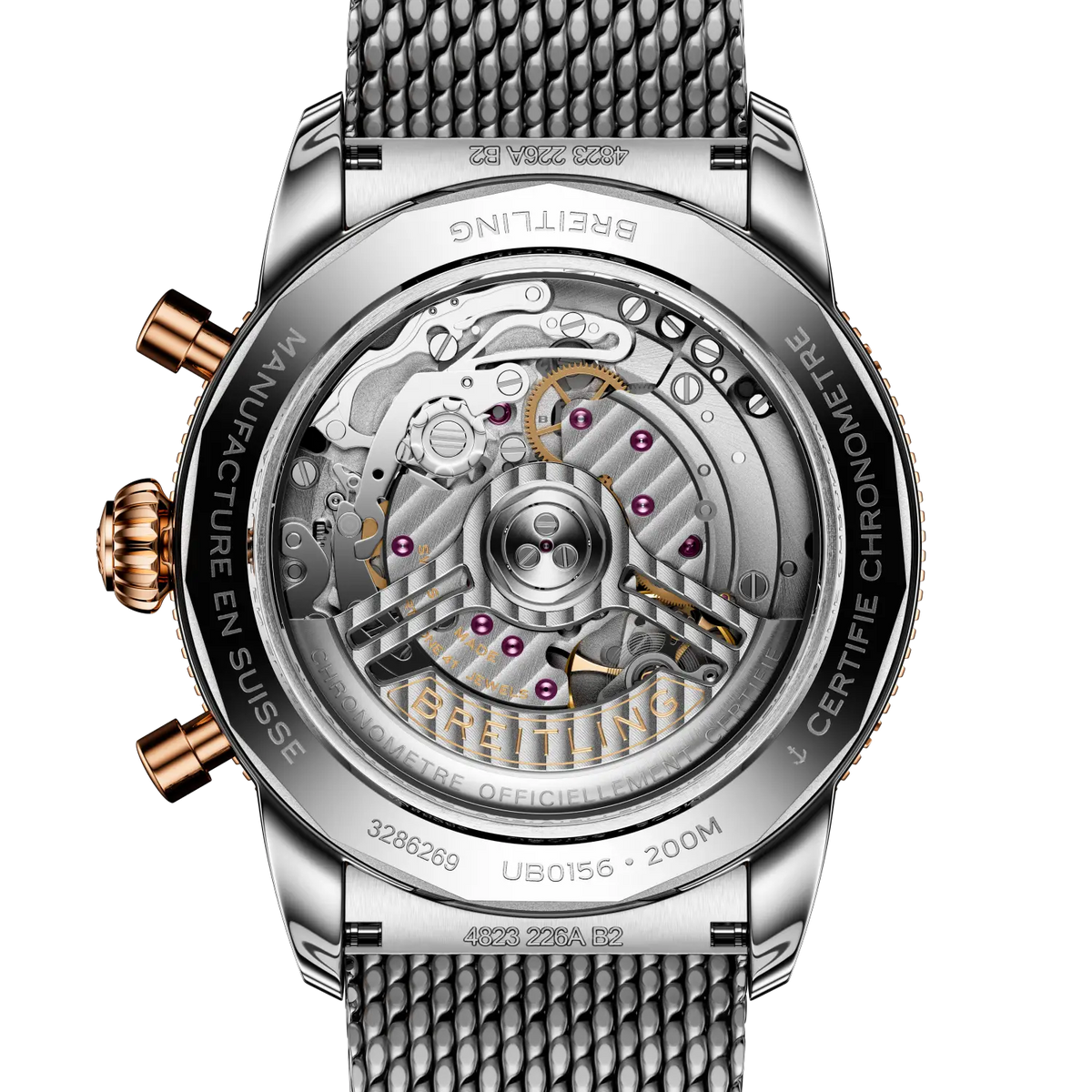 Caseback view of Breitling Superocean Heritage B01 Chronograph 42 reference UB0156H11B1A1